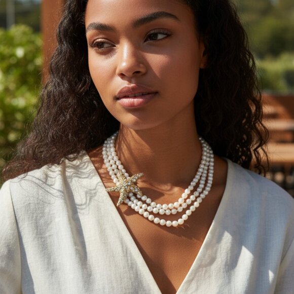 Heidi Daus Designer Pendant White Glass Beads, Crystal Star Pendant Necklace - Picture 6 of 13